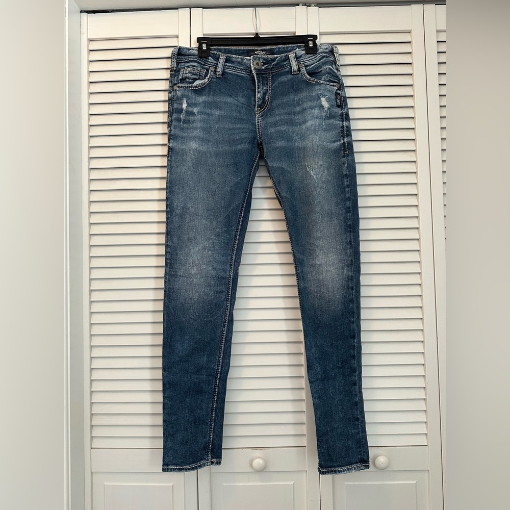 Silver Jeans Women's Distressed Blue Girlfriend Jeans